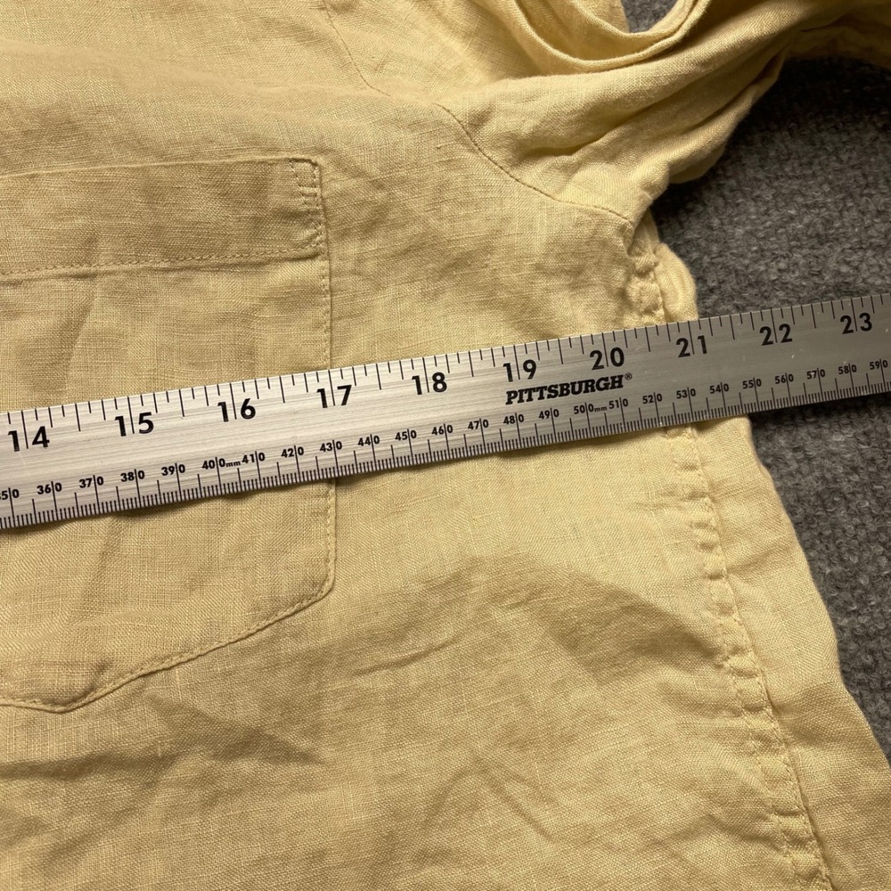Gap Boyfriend Shirt Mens Medium Yellow 100% Linen Long Sleeve Button Down Pocket - Picture 5 of 6
